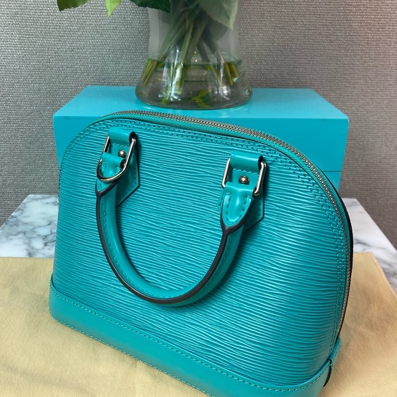 NWOT Brand New Authentic Louis Vuitton LV Blue Aqua BB Epi Alma Satchel Bag - Picture 6 of 11